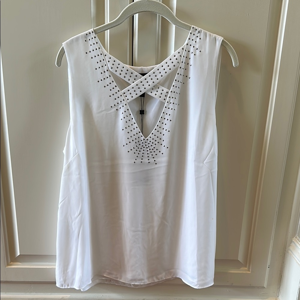 BCBGMaxAzria White Embellished Jolene Cut Out Tank Top